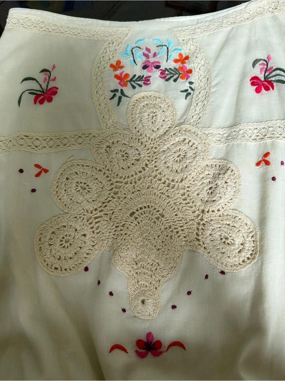 Vintage Free People Cream Embroidered Crochet Skirt